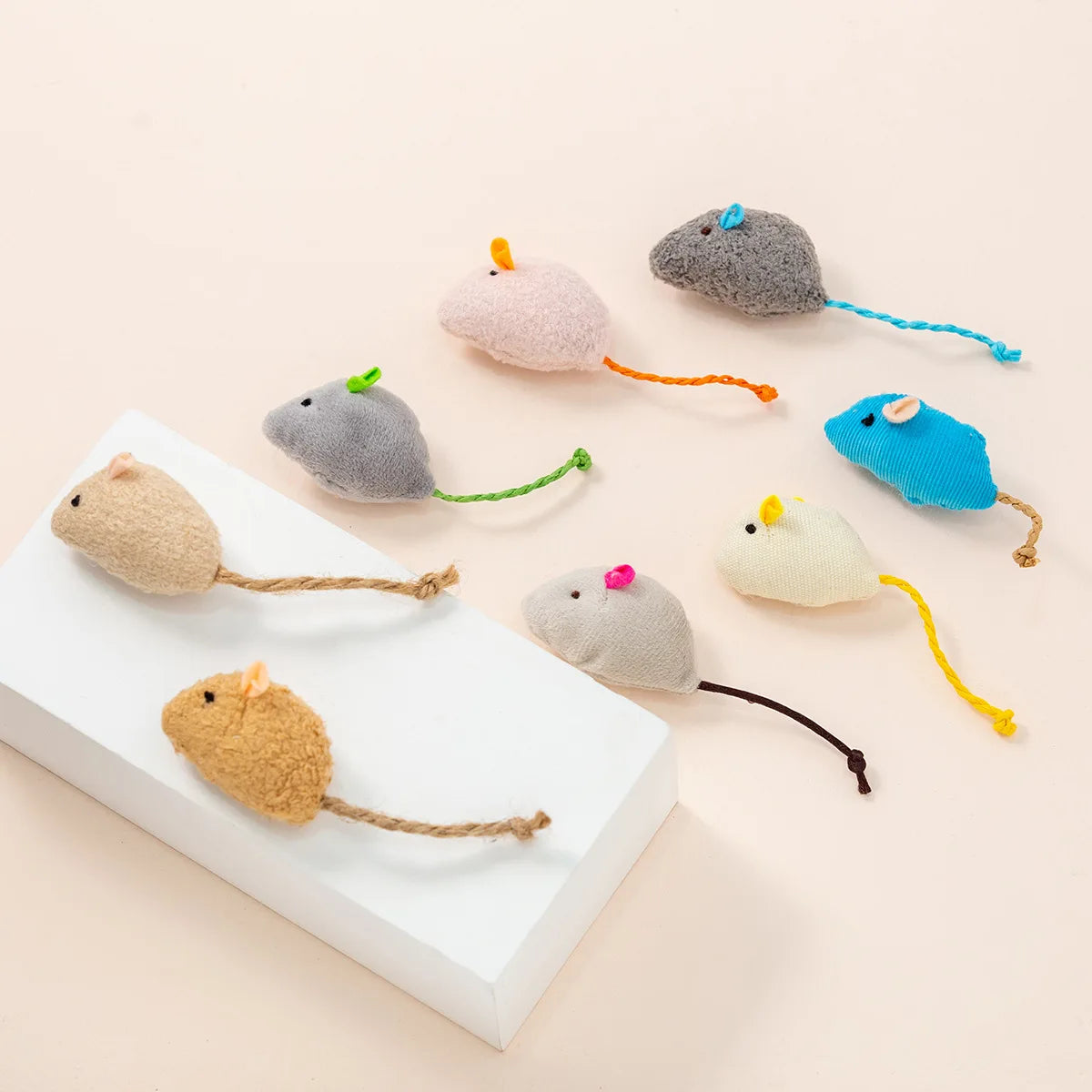 Variety of catnip mouse toys in a collection, showcasing different colors and textures to captivate cats.