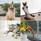 Multiple cats interacting with the Bird Simulation Toy by HappinessPaws™, perfect for engaging feline instincts.