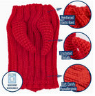 Red knitted pet sweater with features highlighted on a white background