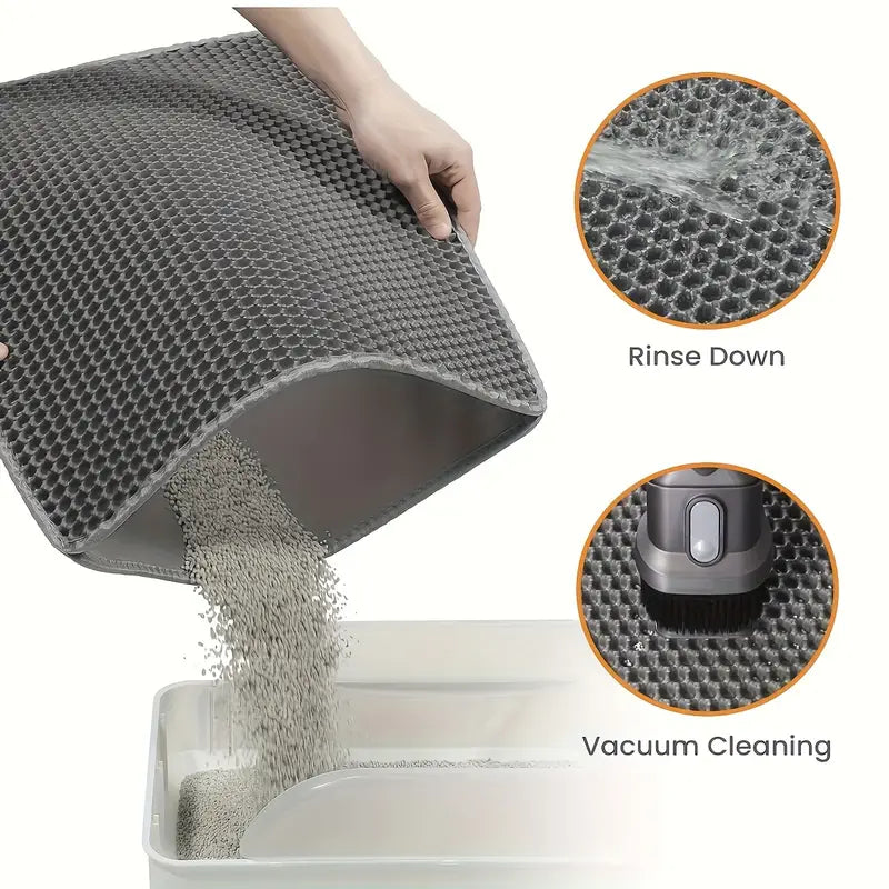 A close-up of the grey Ultimate Cat Litter Mat by HappinessPaws®, showcasing its durable construction and functionality