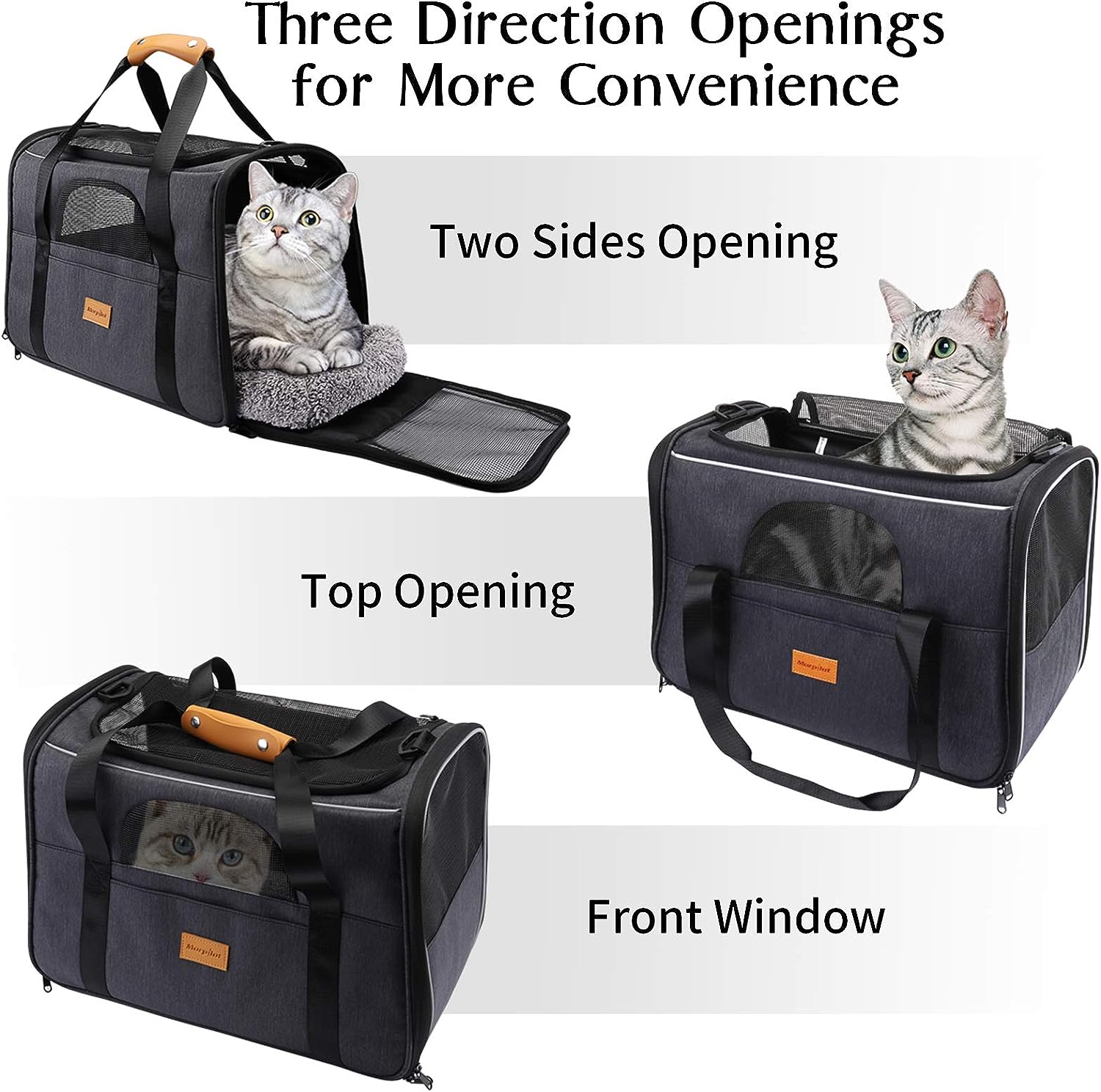 Three openings on HappinessPaws™ Cat Carrier for convenient pet access