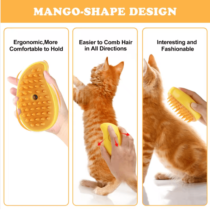 Ergonomic Mango-Shaped 3-in-1 Cat Brush for Comfortable Grooming by HappinessPaws