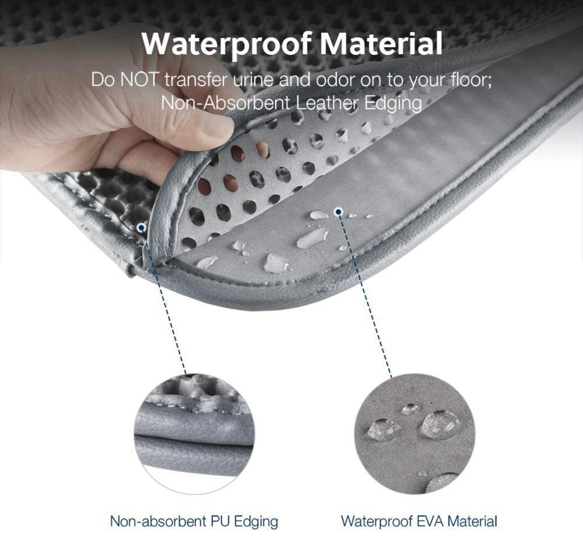 An image demonstrating the water-resistant properties of the Ultimate Cat Litter Mat by HappinessPaws®