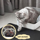 A cat scratching happily on the textured surface of the Ultimate Cat Litter Mat by HappinessPaws®